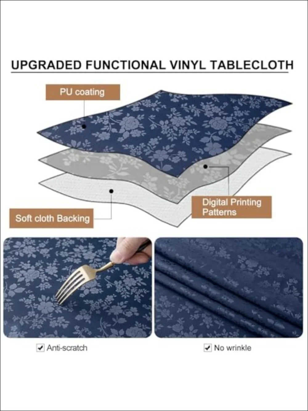 Smiry Waterproof Heavy Duty Vinyl Tablecloth 60 x 84 Inch Floral Embossed
